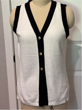 Women's A New Day V-Neck Cardigan Sweater Vest L White Black